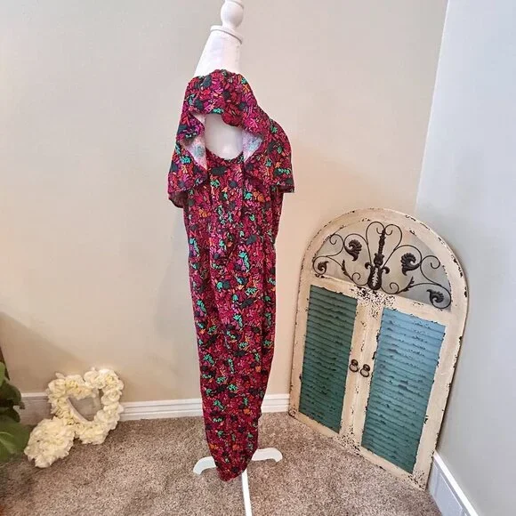 3X Women Floral Off the Shoulder Jumpsuit Romper Baggy Fit - Picture 8 of 9